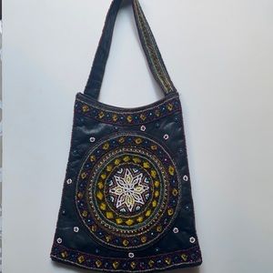 Santi Leather Beaded Handbag